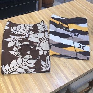 2 -Men’s Brown & White Floral Board Shorts and Brown and Yellow Unsized Fits 38